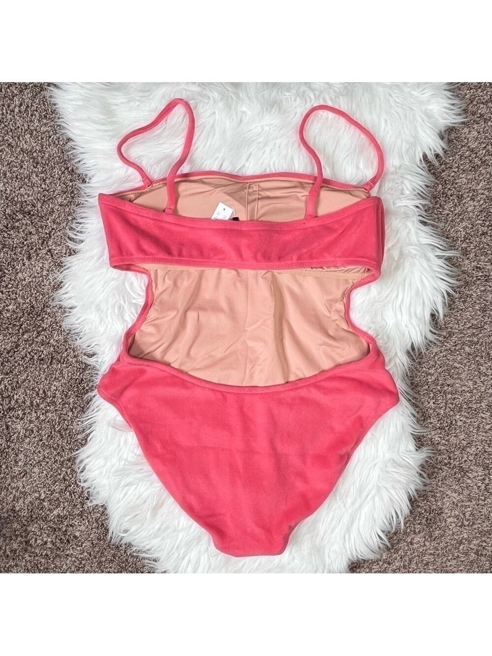 J Crew Coral Pink Terry Cutout Bandeau One Piece Swimsuit Size 18 - Picture 5 of 8
